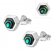 Abalone Shell Hexagon Silver Stud Earrings, e373st